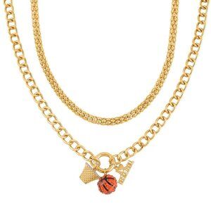 Basketball Orange Austrian Crystal Enameled Charm Goldtone Necklace